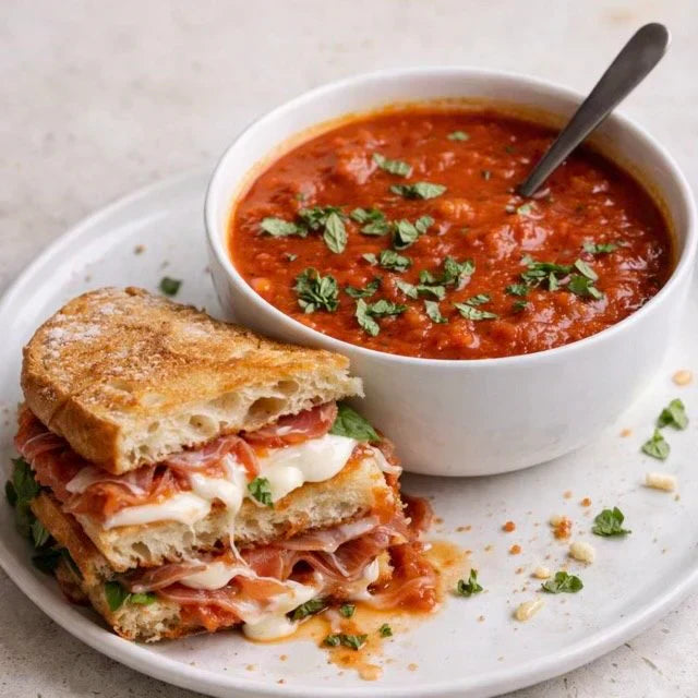 Chunky Tomato Soup with Grilled Cheese