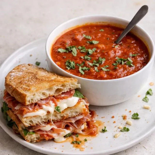 Chunky Tomato Soup with Grilled Cheese